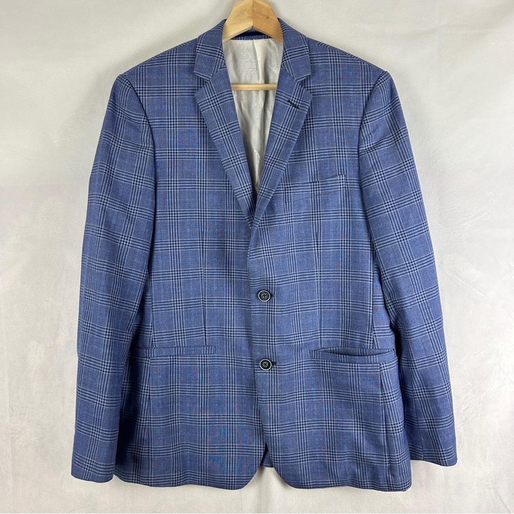 SOUL OF LONDON Sport Coat Suit Jacket Glen Plaid Blue Men's 38 Business‎ Wedding